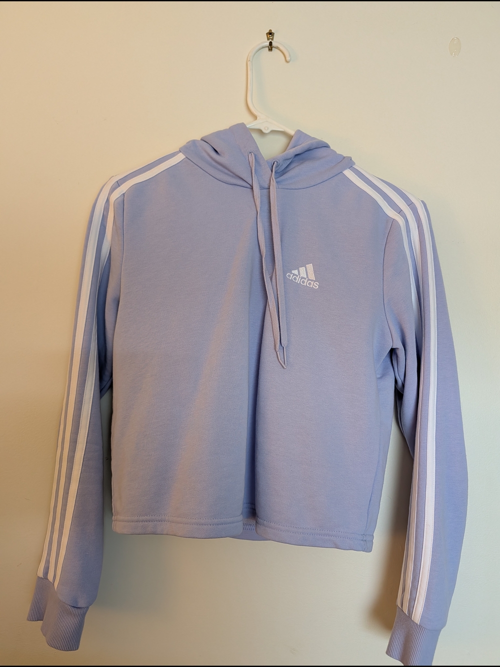 Adidas Lavender Cropped Hoodie with White Stripes